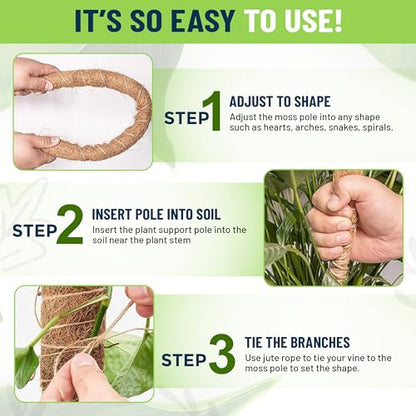 Plant Sticks Support Tall – Large Moss Pole Monstera Plant Support 48 Inch (1 Pack), Bendable Tall Moss Pole for Plants, Indoor Climbing Pole, Easy to Shape and Use - size: 48" - 1 Pack