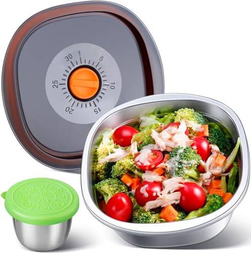 2-Piece Stainless Steel Salad Bowl Set, 1 Bowl (50 oz) & 1 Dressing Cup - size: 1 Set