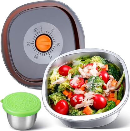 2-Piece Stainless Steel Salad Bowl Set, 1 Bowl (50 oz) & 1 Dressing Cup - size: 1 Set