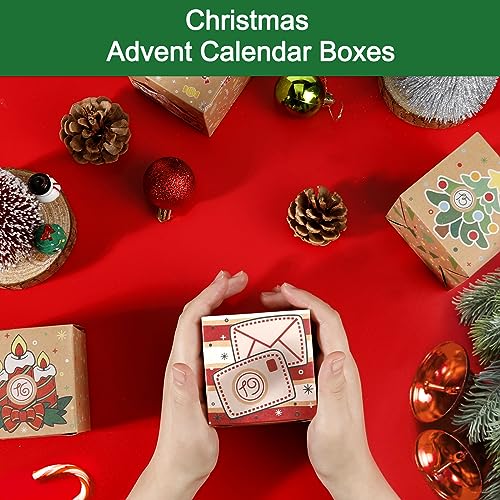 ONESING 24 Pcs DIY Christmas Advent Calendar Boxes for 2025, 24 Days Countdown Calendar Gift for Adults and Kids Christmas Cardboard Number Boxes Make & Fill Your Own Advent Calendar Boxes Lovely Xmas Kraft Papper - color: Style-C