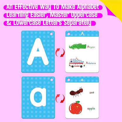 Alphabet Flash Cards, 52 Lowercase & Uppercase Letter Cards Jumbo Size Letter Sounds Flashcards Letter Recognition Learning for Kids, Toddlers, Classroom, Preschool, Kindergarten - style: English