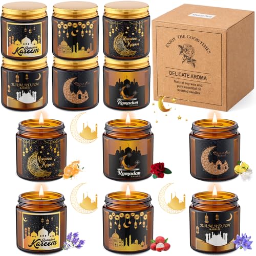 Lyrow 12 Pcs Ramadan Gifts for Women Men Ramadan Mubarak Candles 3.5 oz Scented Soy Wax Candle Islamic Muslim Candles Islamic Party Favors Gifts for Home Muslim Islam Festival Decor (Black Gold) - color: Black Gold