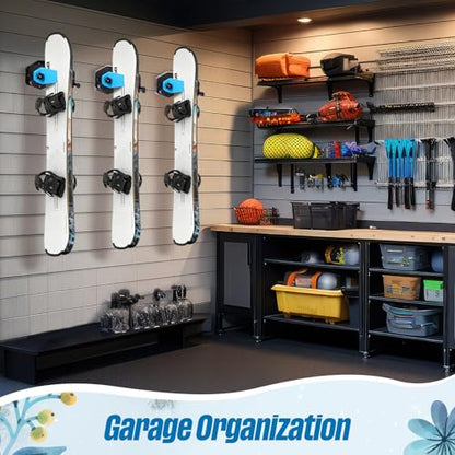 Soulchen 2 Pcs Ski & Snowboard Wall Rack for Garage, Ski Storage Rack, Snowboard Storage, Winter Gear Organizer for Garage, Winter Gear Organizer(Black Blue)