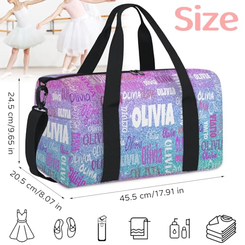 Personalized Dance Bag,Dreamy Glittery Effect, Pink with Blue | Custom Small Sport Gymnastics Weekender Sleepover Travel Duffel Bag - color: Blue Pink