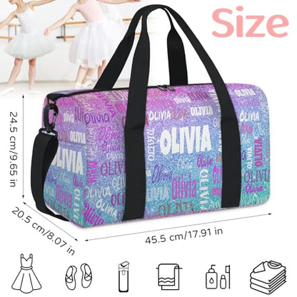Personalized Dance Bag,Dreamy Glittery Effect, Pink with Blue | Custom Small Sport Gymnastics Weekender Sleepover Travel Duffel Bag - color: Blue Pink