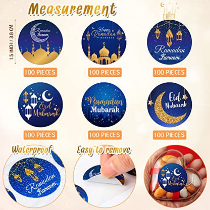 Nezyo 600 Pieces Ramadan Mubarak Stickers Eid Islamic Kareem Wall Window Stickers Ramadan Envelopes Gift Bags Labels for Eid Party Decorations(Vivid Style) - style: Vivid Style