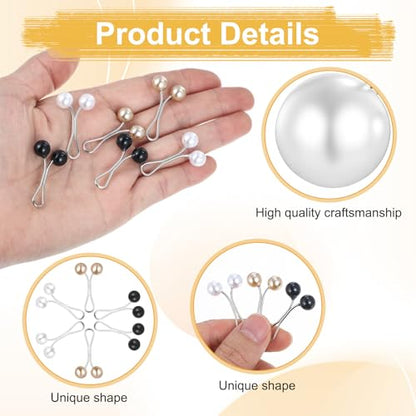 Multicolor Headscarf Pearl Pins Clips,36PCS U Shape Shawl, Muslim Pearl Scarf Clips & Hooks, Rhinestone Brooch Pins, Headscarf Accessories for Women (White, Gold, Black)