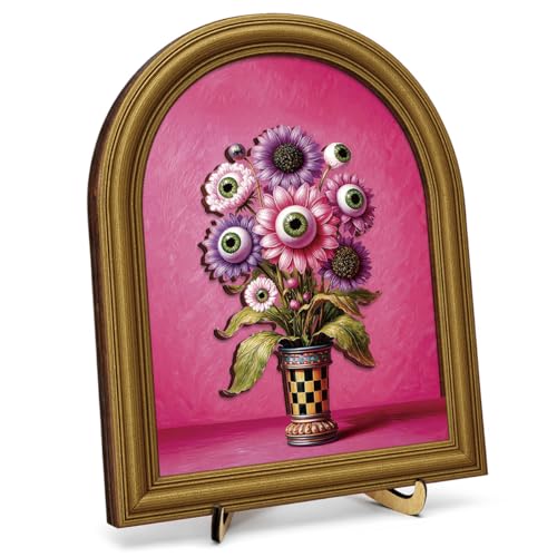 3D Funny Eyeball Flower Desk Decor Sign, Pink Sunflower Framed Wall Art Sign for Home Bedroom Living Room Desk Wall Shelf Aesthetic Decor 8x10 Inch - color: Funny-7