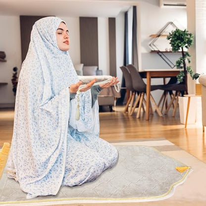 Muslim Prayer Rug with Tasbih Prayer Beads, Extra Thick Padded Non-Slip Islamic Prayer Matt,Turkish Praying Carpet Ottoman Blankets Ramadan Gift for Ramadan, Eid, Hajj, Travel, Pray (Camel) - color: Camel