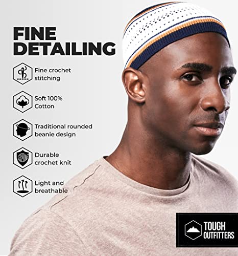 Tough Headwear Kufi Hat - Kufi Hats for Men Muslim, Turkish Kufi Cap - color: Navy Blue White