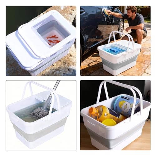 Collapsible Bucket,13 L Foldable Fish Bucket with Lockable Lid,Multifunctional Container for Live Fishing Lure,Collapsible Washing up Bowlfor Home & Car (Grey) - color: Gray