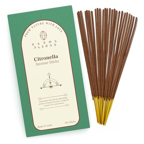 KarmaPledge Citronella Incense Sticks, Burn Time 45-60 Min, 100 Sticks - color: Citronella