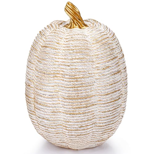 5 Inch Artificial Pumpkin Decor,Resin Pumpkin Fall Home Decoration - color: Resin Pumpkin-awhite & Gold