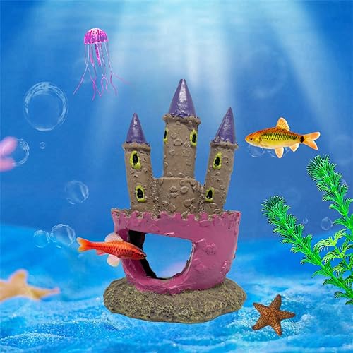 Cute Cartoon Aquarium Castle Decor, Pink Fairy Castle Ornament for Fish Tank, Small Fish Shrimp Hide Caves House Hideouts for Shrimp Crab Betta Cichlids Tank