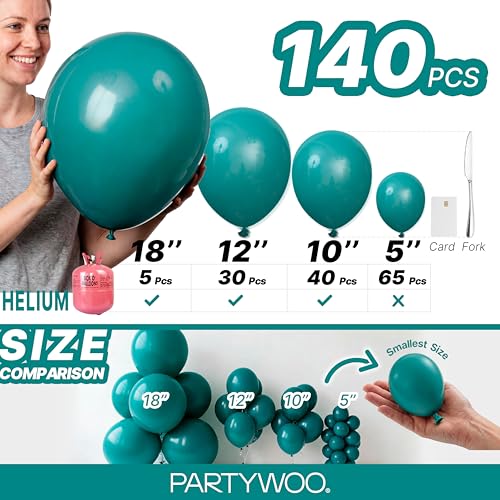 PartyWoo 슬레이트 블루 풍선 140피스 다양한 사이즈 팩 45.7cm(18인치), 30.5cm(12인치), 25.4cm(10인치), 12.7cm(5인치), 네이비 더스티 블루 보헤미안 뉴트럴 풍선 아치 키트, 베이비 샤워, 졸업식, 정글, 바다 생일 파티 장식, 블루-F22 - color: Blue-f22