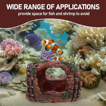 GARVALON Fish Shrimp Hiding House Aquarium Decoration Barrel Ornament Resin Large Red Shelter for Fish Tank Landscaping Aquatic Animal Resting Spot