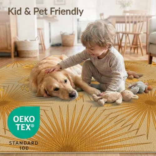 6'x9' Washable Beachy Palm Tree Area Rug, Beige Foldable Non-Slip Large Carpet Foldable Easy Care Carpet for Queen Size Bedroom, Under Bed, Master Bedroom | Ref:1991788 - color: Beige/Pattern 8, size: 6' x 9' (Rectangular)