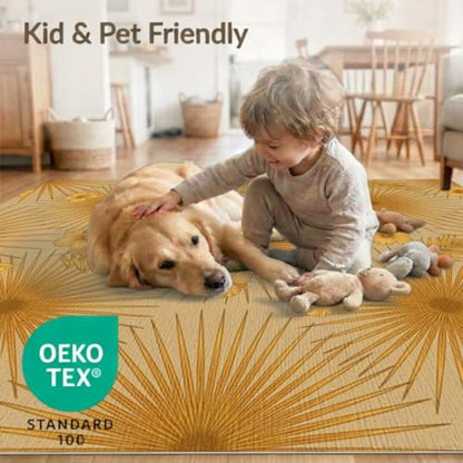 6'x9' Washable Beachy Palm Tree Area Rug, Beige Foldable Non-Slip Large Carpet Foldable Easy Care Carpet for Queen Size Bedroom, Under Bed, Master Bedroom | Ref:1991788 - color: Beige/Pattern 8, size: 6' x 9' (Rectangular)