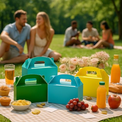 Papertide Teal Gable Box with Handles, 30 Pack 9.45×5×5 inch Sturdy Colorful Cardstock treat Boxes for Christmas Birthday Party Favors, Premium Presentation Boxes with Lids - color: Teal