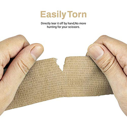 FRESINIDER 9 Rolls Self Adhesive Wrap Athletic Tape Gauze, Breathable Elastic Cohesive Bandage for Sports Injury & Pet (7 Pcs 2" x 5 Yards + 2 Pcs 1" X 5 Yards) (Khaki) - color: Khaki