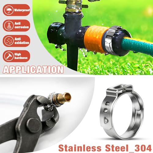AKIHISA 666Pcs Single Ear Hose Clamps, 24 Sizes 5.3-34.6mm 304 Stainless Steel Ear Clamps Crimp Hose Clamps Cinch Rings Assortment Kit for Automotive, Pipe, Plumbing - size: 666Pcs (5.3-34.6mm)