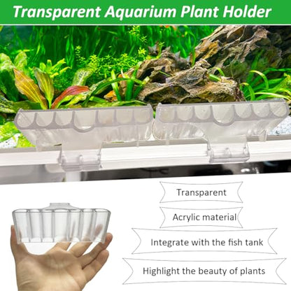 2Pcs 7 Holes Aquarium Plant Holders, Plant Holder for Aquarium with Hooks, Transparent