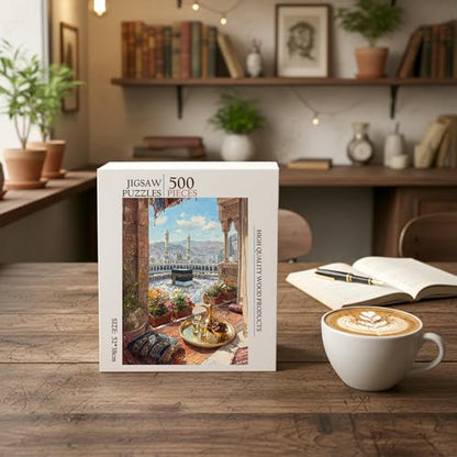 KAABA MECCA Islamic Lantern Room Ramadan Islam Jigsaw Puzzle - 500 Pieces Wooden Puzzle for Adults, Wall Art Gift, Finished Size: 20 x 15 Inch - color: Kaaba Mecca Islamic Lantern Room Ramadan - 500 Pieces