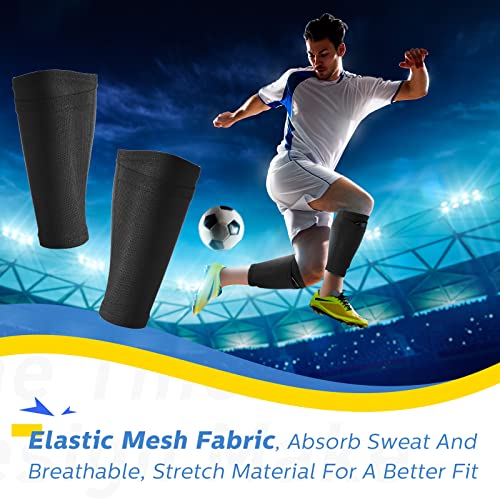 Hicarer Soccer Shin Guards Sleeves 4 Pairs Flexible Soccer Shin Guard Leg Performance Support Polyester Soccer Shin Guard Sleeve Holder with Pocket for Soccer Sport