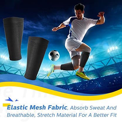 Hicarer Soccer Shin Guards Sleeves 4 Pairs Flexible Soccer Shin Guard Leg Performance Support Polyester Soccer Shin Guard Sleeve Holder with Pocket for Soccer Sport