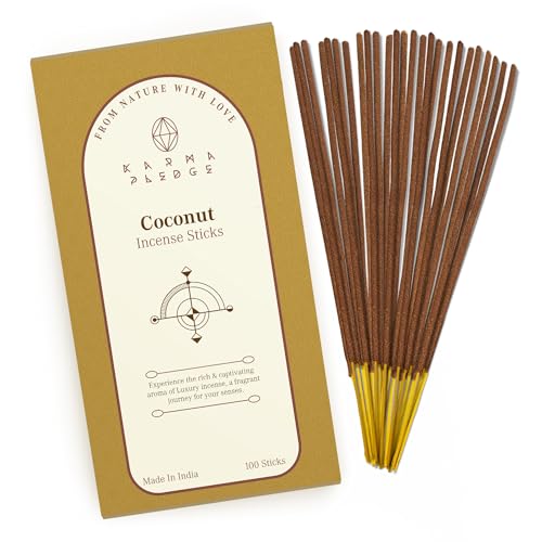 KarmaPledge Coconut Incense Sticks, Burn Time 45-60 Min, 100 Sticks - color: Coconut