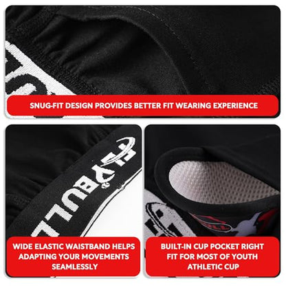 2-Pack Boys Cup Underwear Youth Boxer Briefs with 1 Protective Athletic Cup for Baseball, Football, Lacrosse - color: Black, size: X-Small