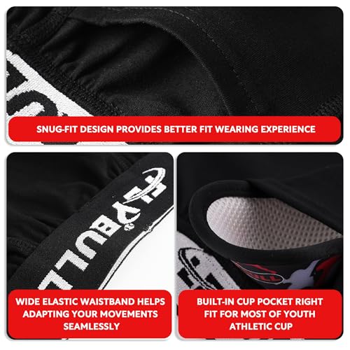 2-Pack Boys Cup Underwear Youth Boxer Briefs with 1 Protective Athletic Cup for Baseball, Football, Lacrosse - color: Black, size: Medium