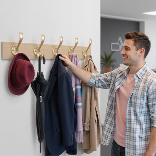 6 Pack Coat Hooks Wall Mount Heavy Duty Utility Retro Double Hooks for Hanging Coats,Hat, Towel, Key, Robe, Scarf, Bag, Cap (Gold) - color: 6 Pack-Gold