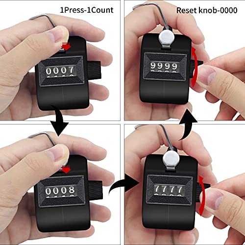 Eliamo 12 Pcs Hand Tally Counter 4-Digit Lap Counter Clicker, Manual Mechanical Handheld Pitch Click Counter with Finger Ring for School Golf & Knitting Row Croche - color: Black