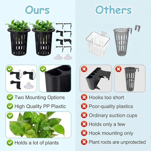 2Pcs Aquarium Plant Holder, Fish Tank Plant Holder for Hydroponic Growing, Plant Holder for Aquarium with Wall Mount Design, for Fish Tank Aquaponic Plant Cultivation and Aquascape Accessories