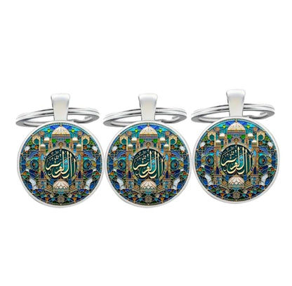 3PCS Islamic Keychain Set, Arabic Calligraphy Mosque Dome Keyring, Muslim Spiritual Gift, Islamic Art Pendant for Men Women, Ramadan Eid Mubarak Car Bag Keys Accessories