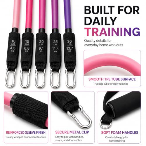 WELLEGEND Resistance Bands Set with Handles, Door Anchor & Ankle Straps, 100 lbs Stackable Exercise Bands, 5 TPE Resistance Tubes for Home Workout, Strength Training, Yoga & Pilates