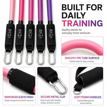 WELLEGEND Resistance Bands Set with Handles, Door Anchor & Ankle Straps, 100 lbs Stackable Exercise Bands, 5 TPE Resistance Tubes for Home Workout, Strength Training, Yoga & Pilates