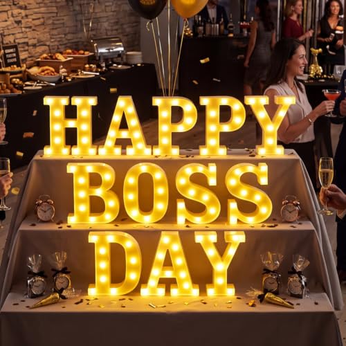 Aurelema Decorations LED Lights Sign Battery Powered Table Decorations for Party Supplies Light Centerpiece(Happy Boss Day) - size: 8.27 inches, style: Happy Boss Day