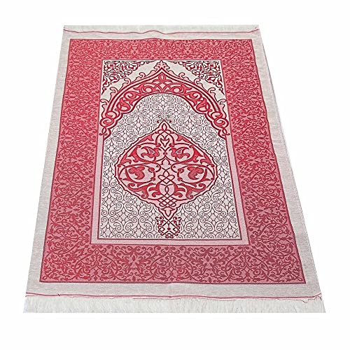 Muslim Prayer Rug and Beads with Elegant Slub Fabric Bag | Janamaz | Sajadah | Soft Islamic Prayer Rug | Islamic & Mawlid Gifts | Prayer Carpet Mat, Taffeta Fabric (Red, 8 Sets) - color: Red, size: 8 Sets
