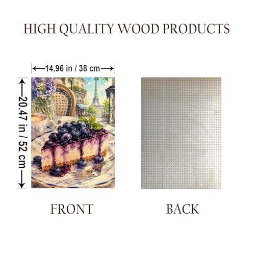 Blueberry Cheesecake French Food Jigsaw Puzzle - 500 Pieces Wooden Puzzle for Adults, Wall Art Gift, Finished Size: 20 x 15 Inch - color: Blueberry Cheesecake French - 500 Pieces