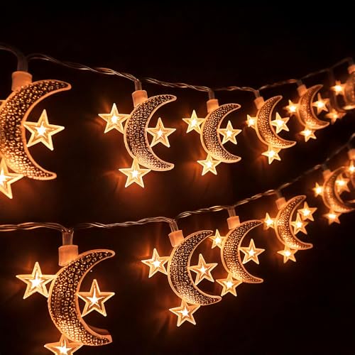 40 LED Star Moon String Lights Battery Operated 20FT Star Mini Star Fairy Lights for Patio Garden,Wedding, Party, Home Decoration (Star-Moon)