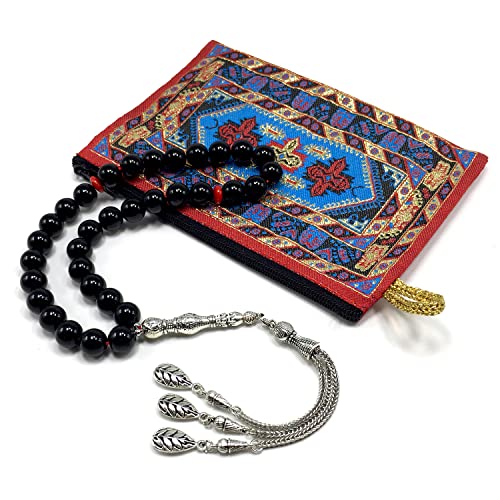 -Gentle Men Collection- Prayer Beads-Worry Beads-Tesbih-Tasbih-Tasbeeh-Misbaha-Masbaha-Subha-Sebha-Rosary (Shiny Black Glass -10 mm 33 Beads-) - color: Shiny Black Glass -10 mm 33 Beads-