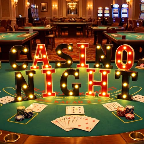 Aurelema Sukkot Large LED Letter Sign LED Lights Battery Powered Table Decoration for Party Gift Tabletop Decoration(Casino Night) - size: 8.27 inches, style: Casino Night