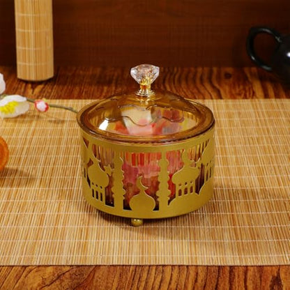 EXCEART Holiday Serving Platter Middle East Snack Tray with Cover for Eid Treats Nuts Dried Fruits Party Tea Dish Home Celebrations