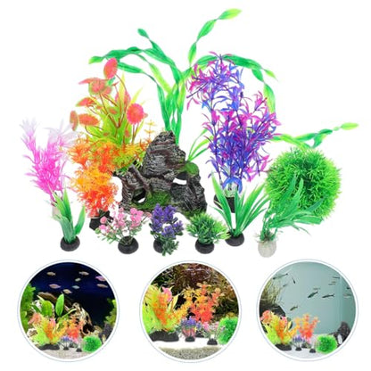 Toyvian Aquarium Decorations Set 13Pcs Realistic Aquarium Fake Plants and Rock Cave Hideouts Fish Tank Decor Kit for Bettas Goldfish Tropical Fish 4.44X4.25X2.16In