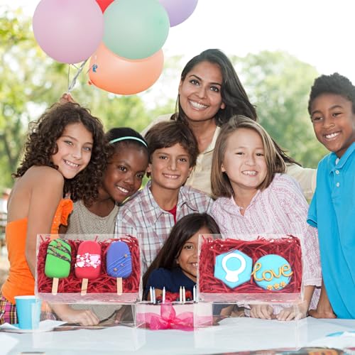 RomanticBaking 15PCS 7x4.3x1.5 Inch Clear Chocolate Covered Ore Boxes Cookie Boxes with Window Bakery Boxes for Cakesickle,Truffle, Bomb Dount,Cake &Gift Treat Boxes for Party Favors - size: 7"X4.3X1.5"