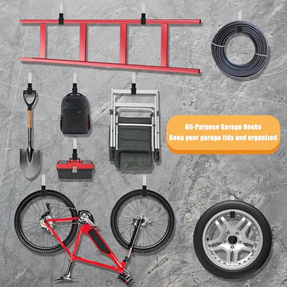 Heavy Duty Utility Hooks - Wall Mount for Garage Storage, Hose & Bike Hangers (2 Small & 2 Medium) - size: 2 Small & 2Medium