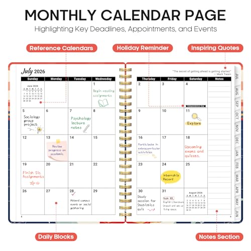 Planner 2026–2027, Academic Monthly Weekly Spiral Calendar, July 2026 – June 2027, Hardcover Agenda Notebook with Tabs, 6.3" x 8.5", Perfect for Students, Teachers, School & Daily Planning - Coastal Sunset - color: P-Coastal Sunset, size: (6.3"x8.5")a5