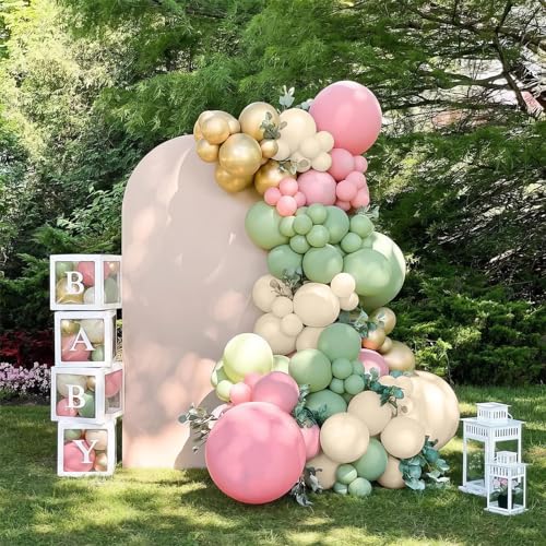Pink and Green Balloons, Sage Green White Sand Party Balloons Chrome Metallic Gold Balloons Green Pink Latex Balloons for Kids Adults Boho Birthday Jungle Safari Party Wedding Baby Shower Graduation - color: Sage Green Pink
